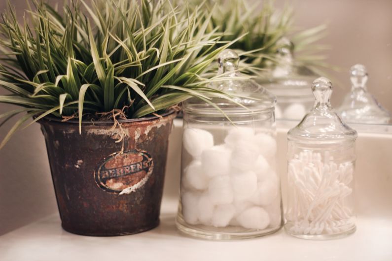 Home Storage - shallow focus photo of green plants beside clear glass jar