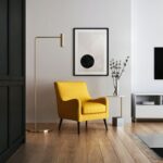 Living Room Art - brown wooden framed yellow padded chair