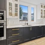 Kitchen Cabinets - white wooden framed glass window